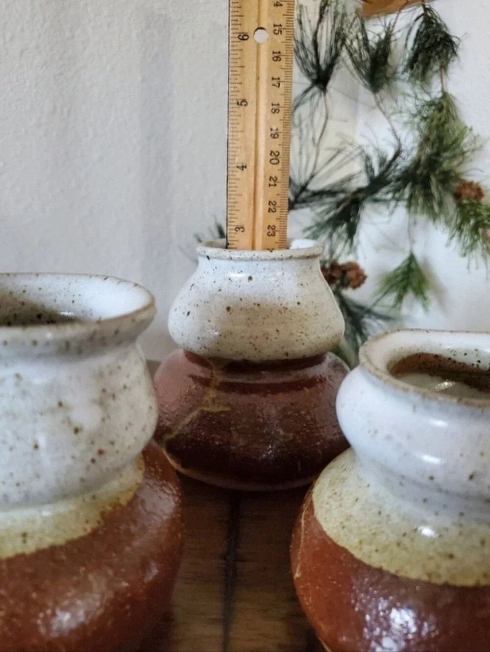 MCM Hand Thrown Pottery Set 3 Mini Vases Rustic Ceramic Candle Holders Jars